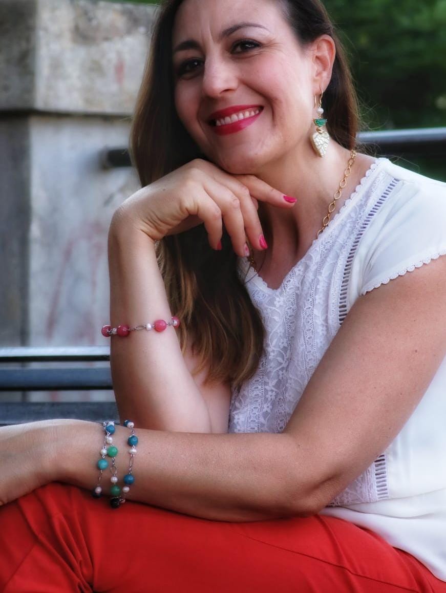 Orecchini Asimmetrici Cuore Ceramica Perle Cristallo Verde - Gioielli Artigianali Oro