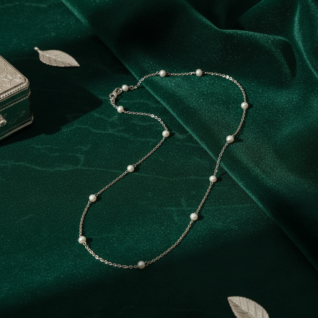 Collana con perle su velluto elegante