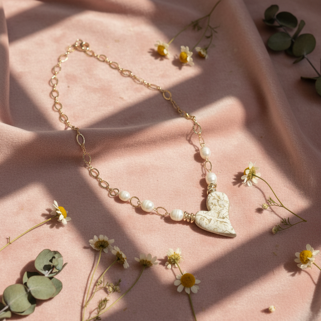 Collana cuore ceramica su sfondo artistico