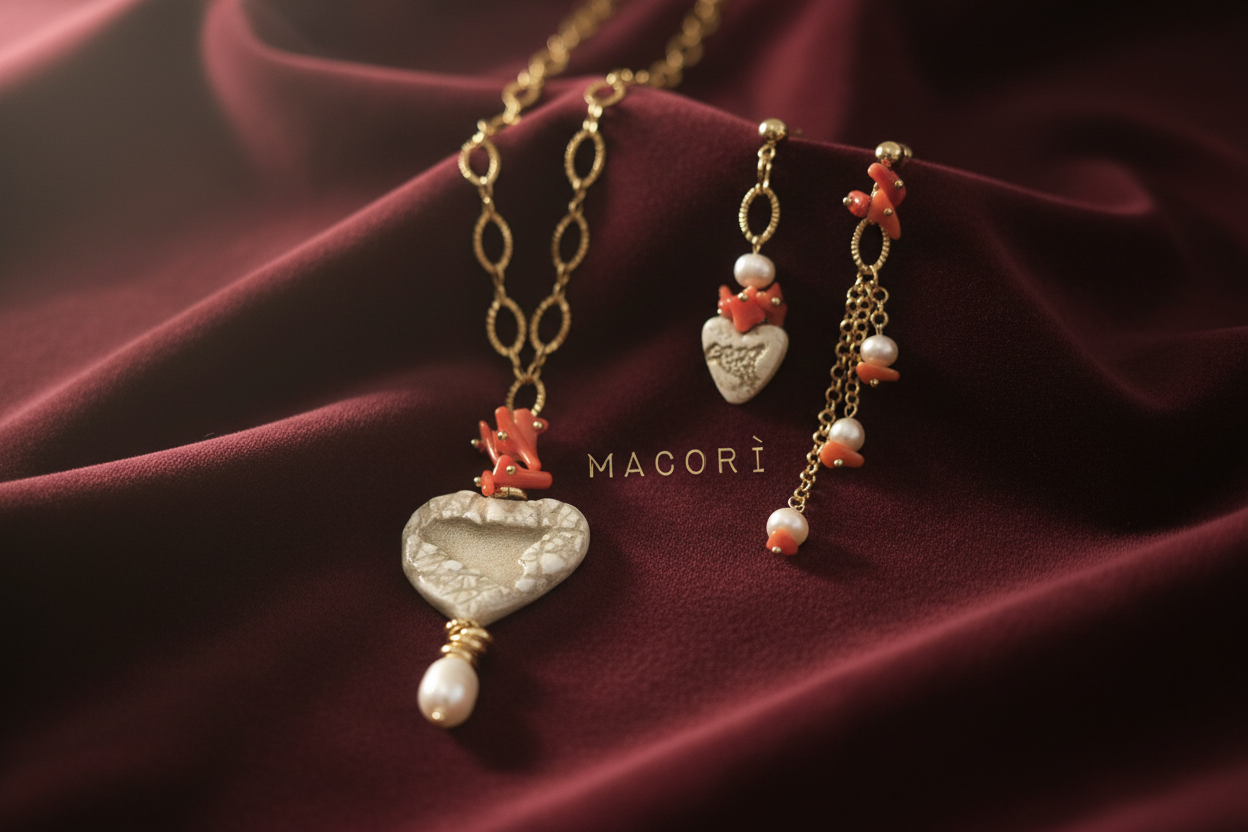 Collana e orecchini su velluto