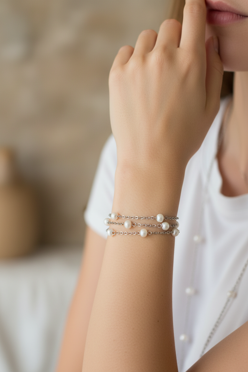 Collana indossata come bracciale multifilo