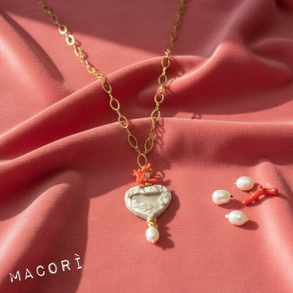 Collana su velluto rosa corallo