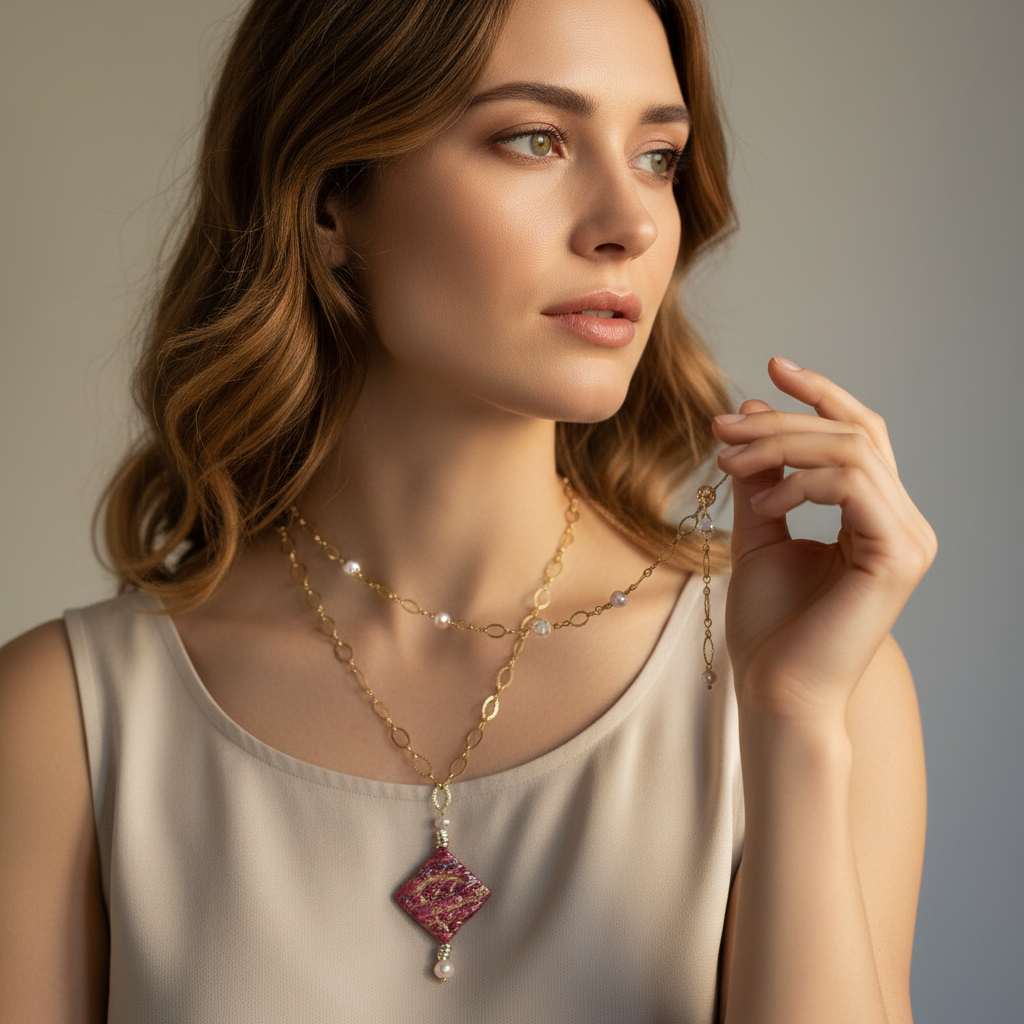 Immagine emozionale collana ceramica rosa