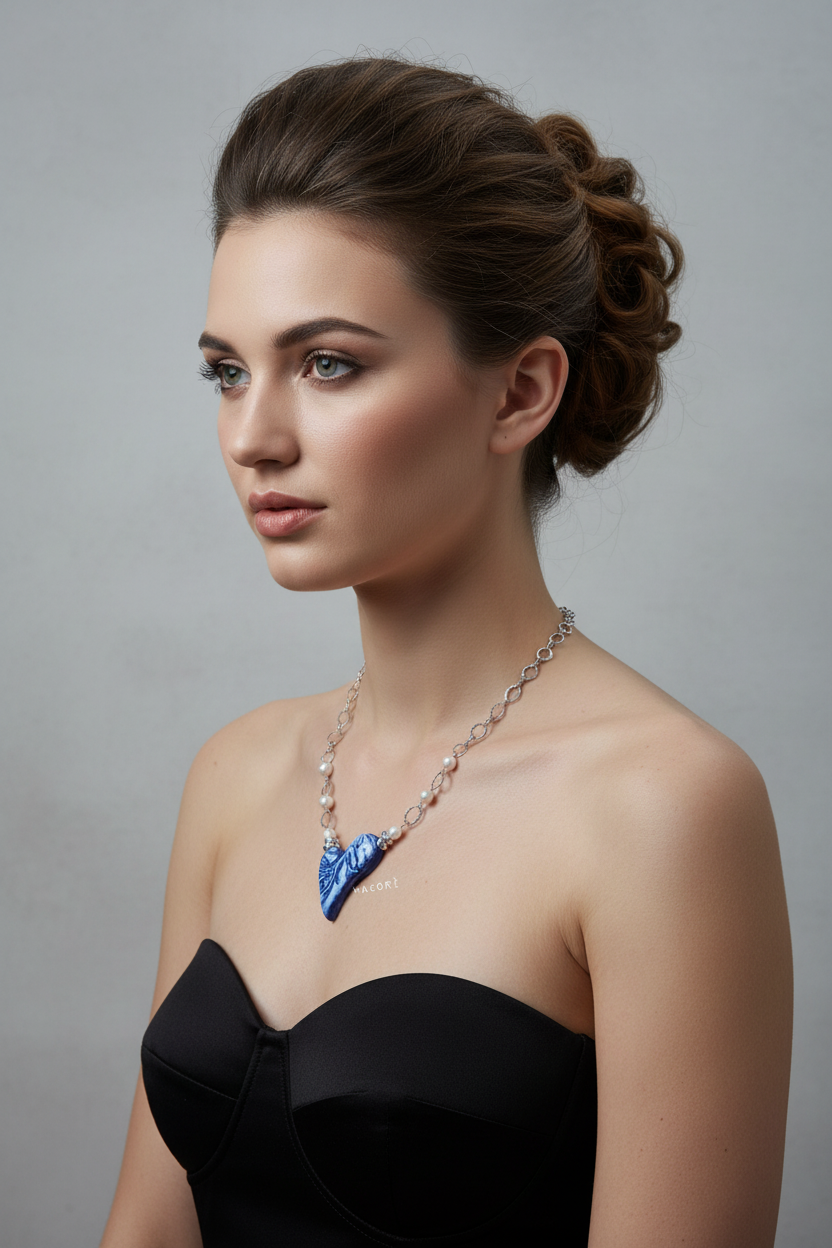 Modella con collana a cuore in ceramica