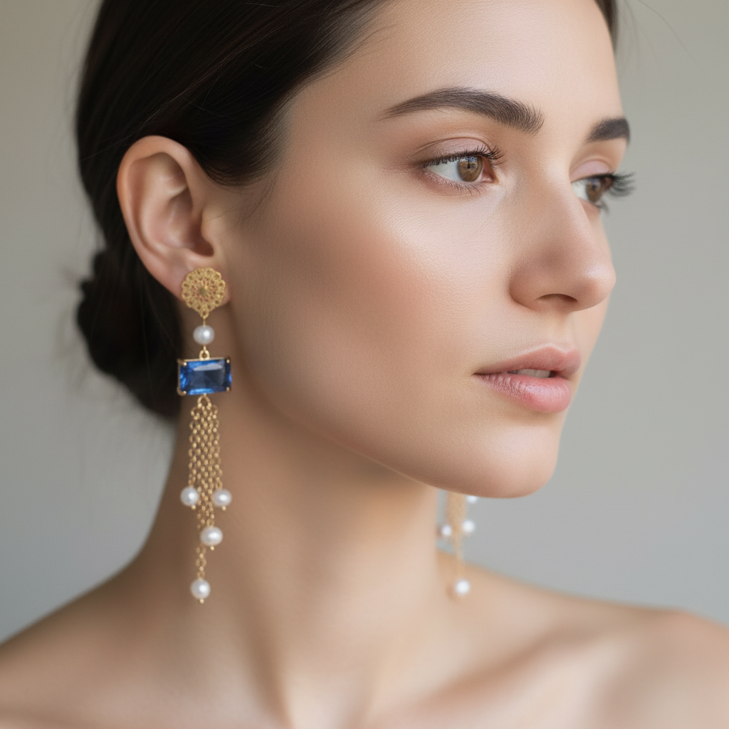 Modella con orecchini chandelier Macorì