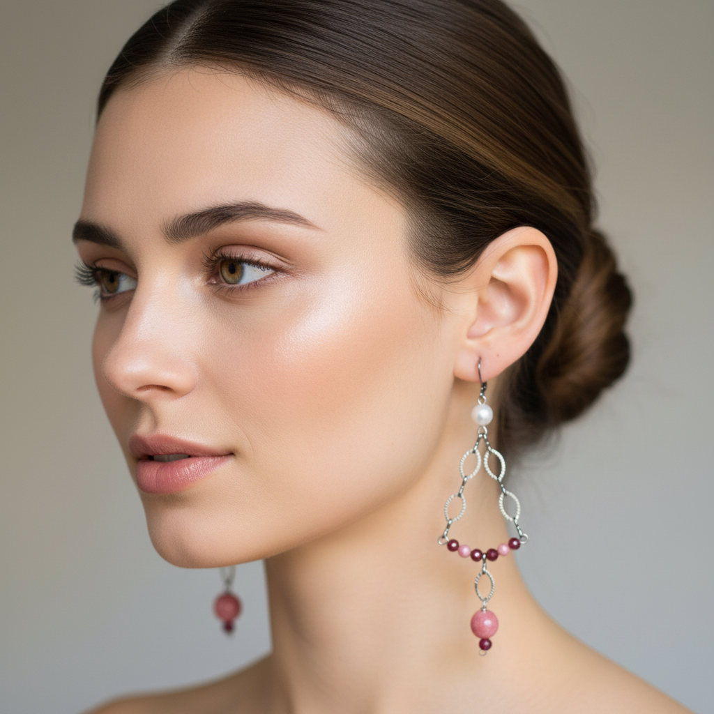 Modella con orecchini chandelier rosa Macorì