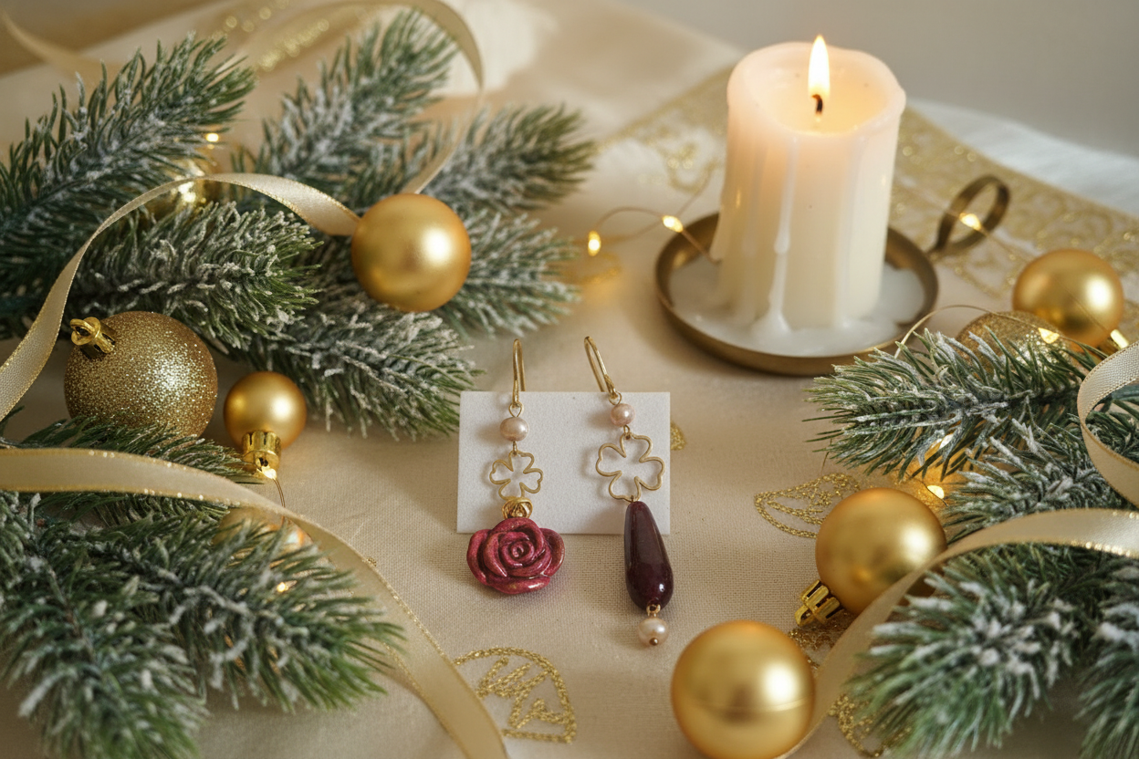 Orecchini su sfondo natalizio