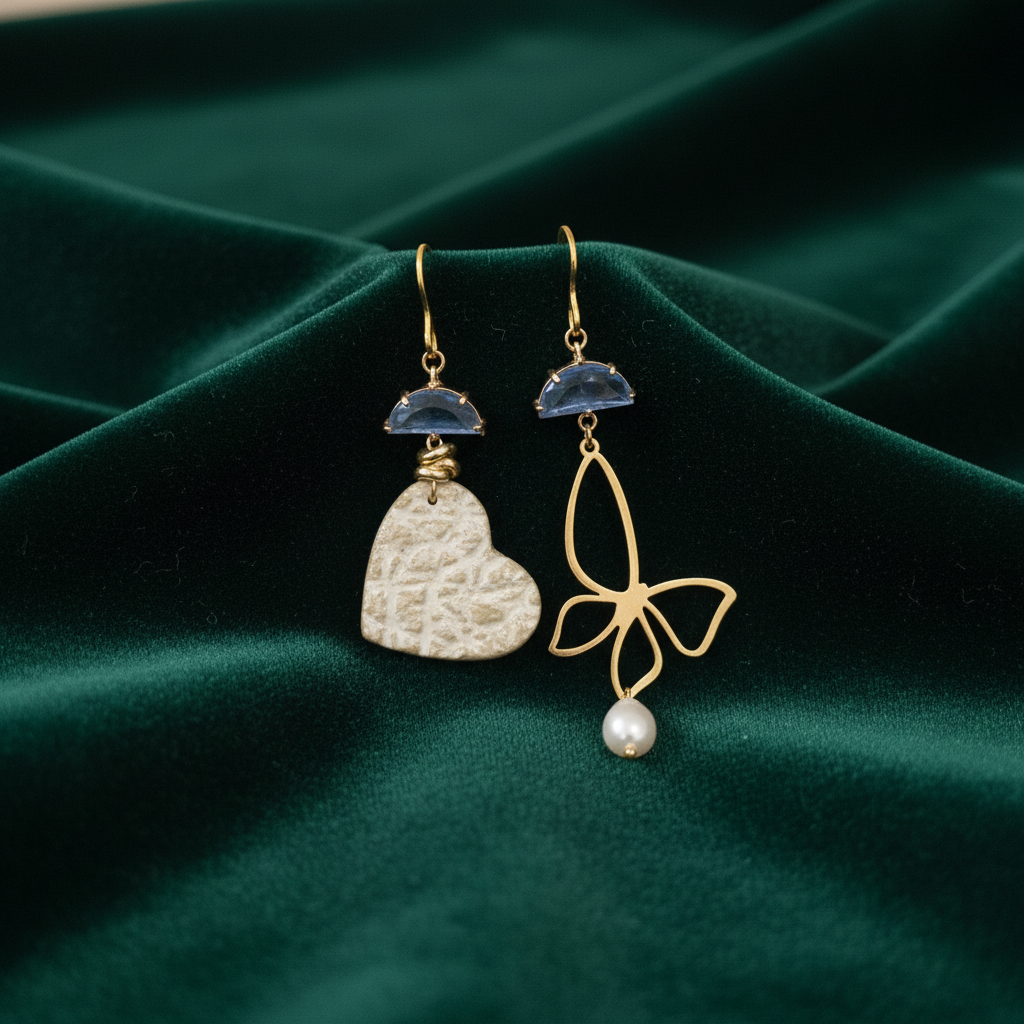 Orecchini su velluto verde smeraldo