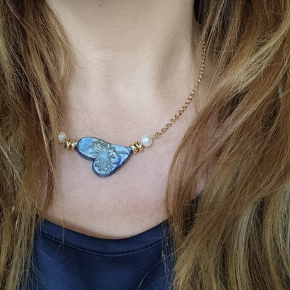 Parure Cuore Blu - Collana e Orecchini Ceramica Artigianale