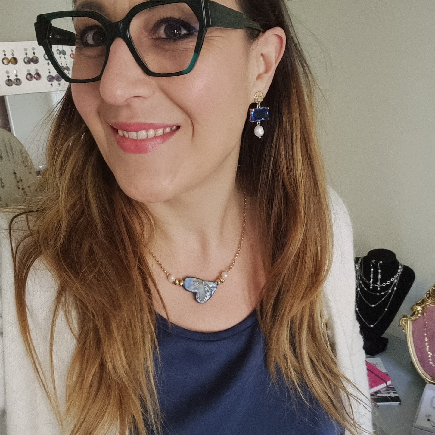 Parure Cuore Blu - Collana e Orecchini Ceramica Artigianale