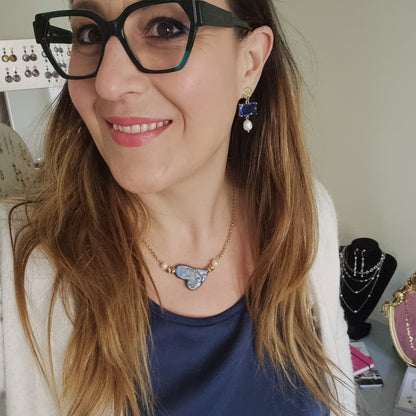 Parure Cuore Blu - Collana e Orecchini Ceramica Artigianale