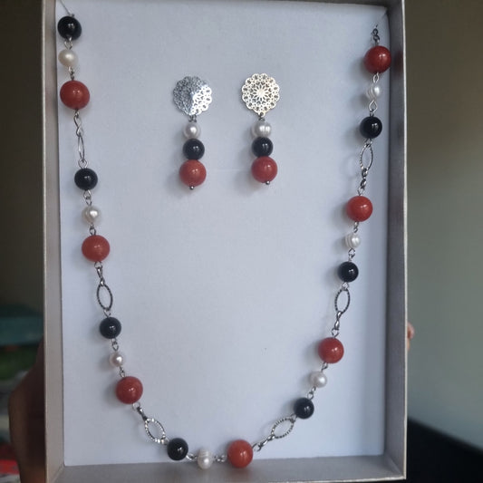 Set Eleganza Veneziana - Collana, Bracciale e Orecchini con Perle e Pietre Naturali"