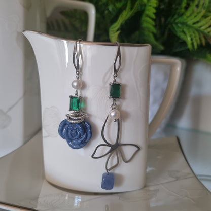 Orecchini asimmetrici Smeraldo Blu