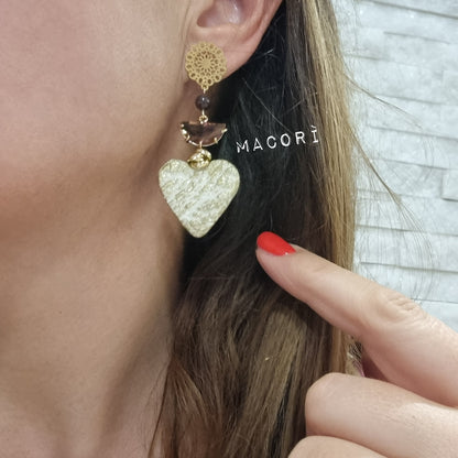 Orecchini Asimmetrici Pendente Artigianali con Perle e Pietre Dure – “Golden Soul”