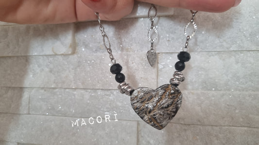 Collana Cuore di Notte - Cuore in Ceramica e Cristalli Neri | Artigianale