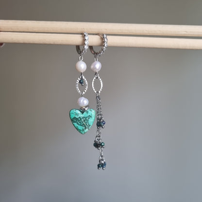 "Orecchini Asimmetrici La Sicilia nel Cuore Turchese e Perle - Gioiello Artigianale Italiano"