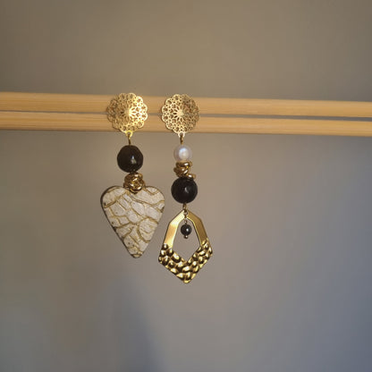 Orecchini Asimmetrici Contrasti d'Eleganza - Ceramica e Oro