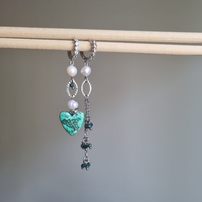 "Orecchini Asimmetrici La Sicilia nel Cuore Turchese e Perle - Gioiello Artigianale Italiano"