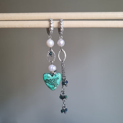"Orecchini Asimmetrici La Sicilia nel Cuore Turchese e Perle - Gioiello Artigianale Italiano"