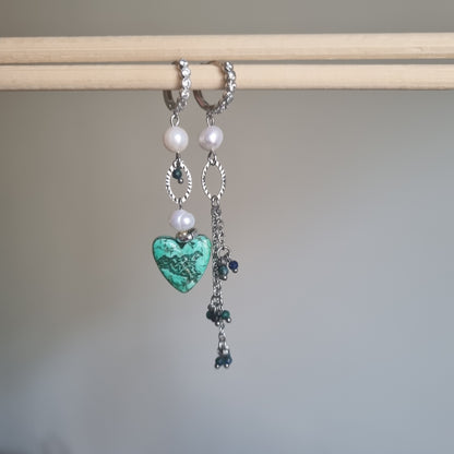 "Orecchini Asimmetrici La Sicilia nel Cuore Turchese e Perle - Gioiello Artigianale Italiano"