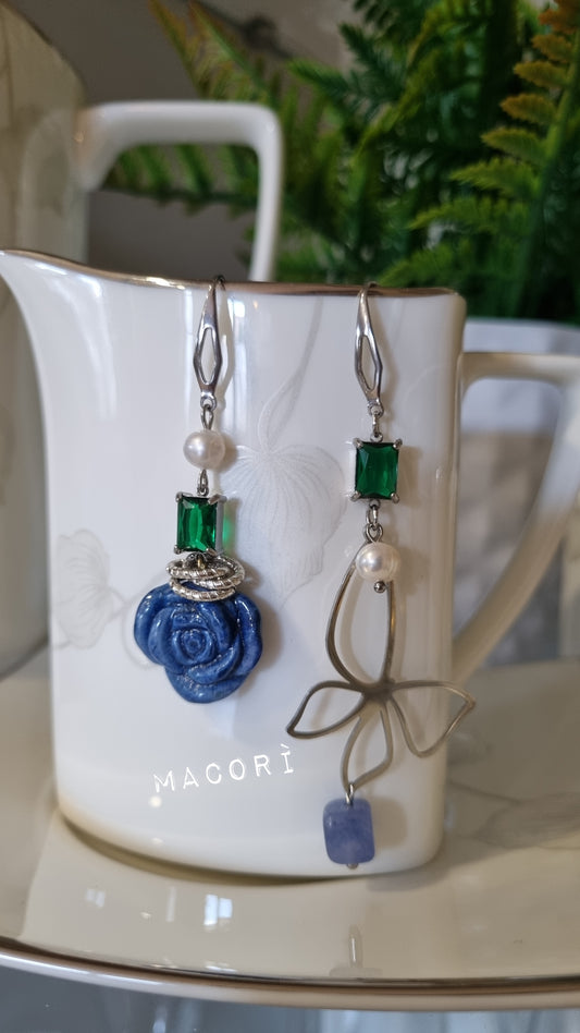 Orecchini asimmetrici Smeraldo Blu