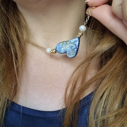 Parure Cuore Blu - Collana e Orecchini Ceramica Artigianale