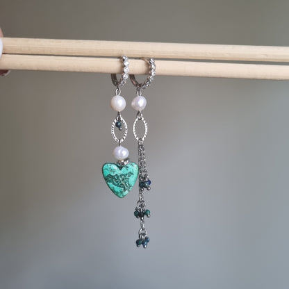 "Orecchini Asimmetrici La Sicilia nel Cuore Turchese e Perle - Gioiello Artigianale Italiano"