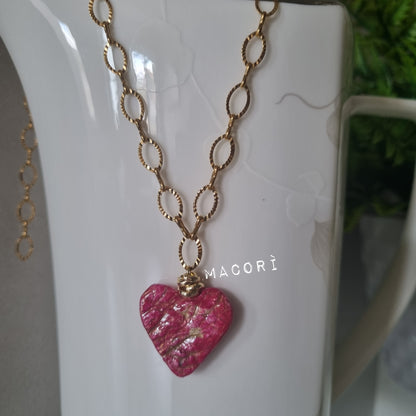 Collana Cuore in ceramica – Gioielli Artigianali Fatti a Mano con Catena Dorata