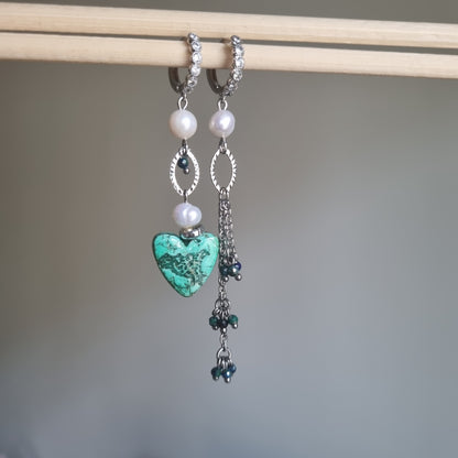 "Orecchini Asimmetrici La Sicilia nel Cuore Turchese e Perle - Gioiello Artigianale Italiano"